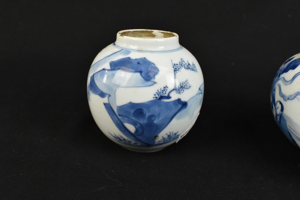 An 18th / 19th century Chinese blue and white spherical bowl, decorated throughout with figures in a - Image 4 of 29