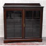 An Edwardian mahogany bookcase with carved detail to the top and side panels, with two glazed
