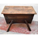 An 18th century and later dough box with rectangular elm top, 98 x 63cm.