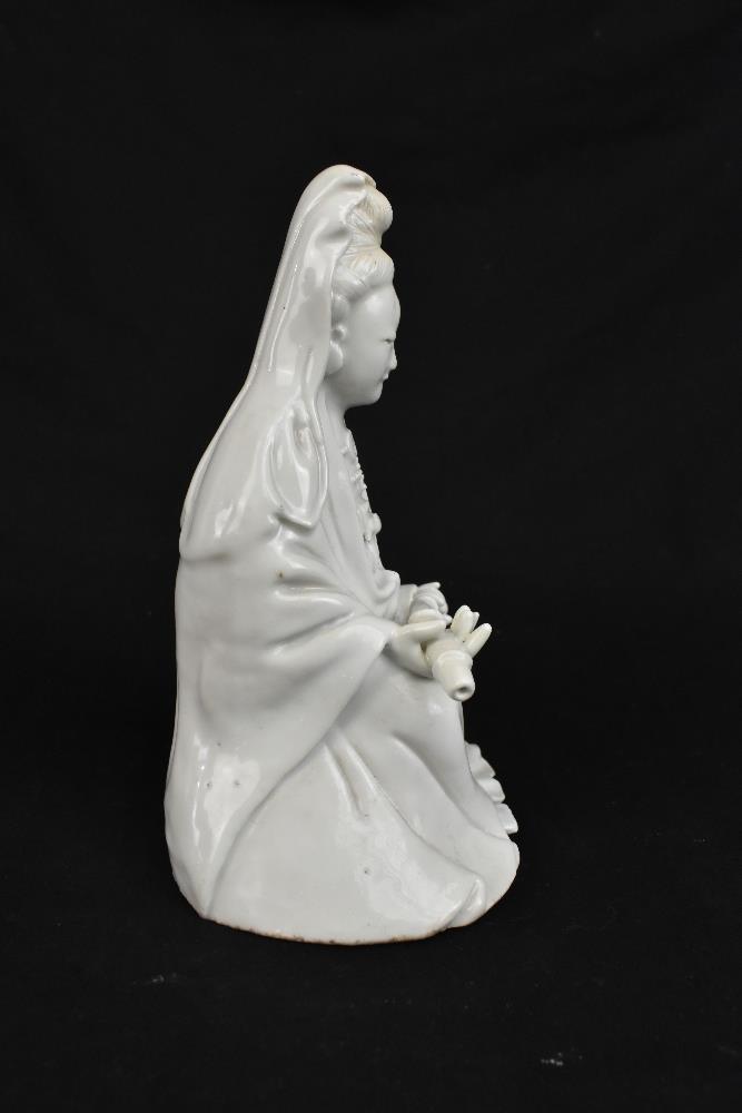 Two 19th century Chinese Blanc de Chine figures of Guan Ying including an example holding a child, - Image 8 of 11