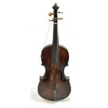 A small full-size violin for restoration, probably German, the two-piece back length 35.1cm.