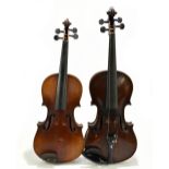 A full-size German violin with two-piece back, length 35.6cm, marks 'Vuillaume a Paris', also a