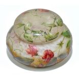 DAUM NANCY; an Art Nouveau cameo glass jar and cover of squat bulbous form, with floral detail on an