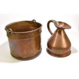 A large 19th century copper log bucket of cylindrical form with studded decoration, height 33cm,