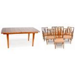 GORDON RUSSELL; a Bombay rosewood extending dining table with additional leaf, raised on tapering