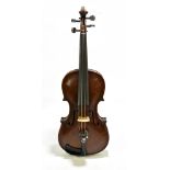 A full-size Austrian violin with two-piece back, Stainer copy, cased with a nickel mounted bow.
