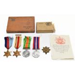 A four piece WWII medal group comprising Defence Medal, 1939-45 Star, Africa Star, and a WWII