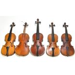 A German 1/8 size Stradivarius copy child's violin with one-piece back length 26cm, with four