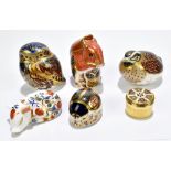 ROYAL CROWN DERBY; five animal form paperweights including 'Red Squirrel', 'Sleep Piglet', etc and a