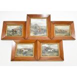 Five 19th century hunting prints, each in rosewood frame bearing Arthur Ackermann & Son labels