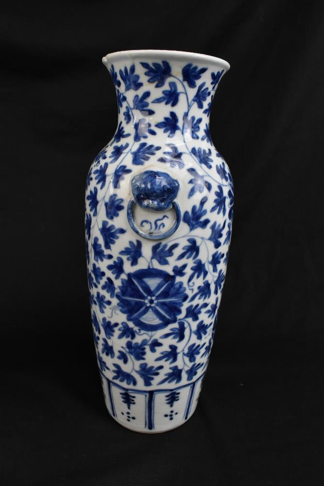 A pair of 19th century Chinese blue and white porcelain vases each with moulded handles representing - Image 12 of 14