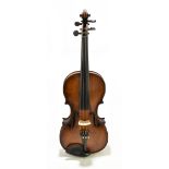 A full-size unnamed German violin with two-piece back, length 36cm, no interior label, cased with