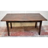 A modern stained oak refectory table raised on tapering block legs, length 168cm, depth 90cm, height