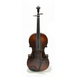 A full-size 'Mi-fin' violin, with two-piece back length 36cm, cased with a bow.