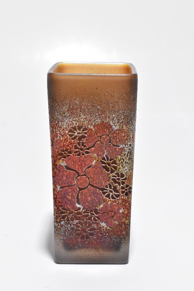 ISLE OF WIGHT GLASS; an unusual cameo glass vase of rectangular form, with floral decoration in - Image 4 of 6