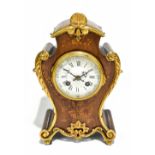 A late 19th century French rosewood and marquetry inlaid eight day mantel clock, with ormolu