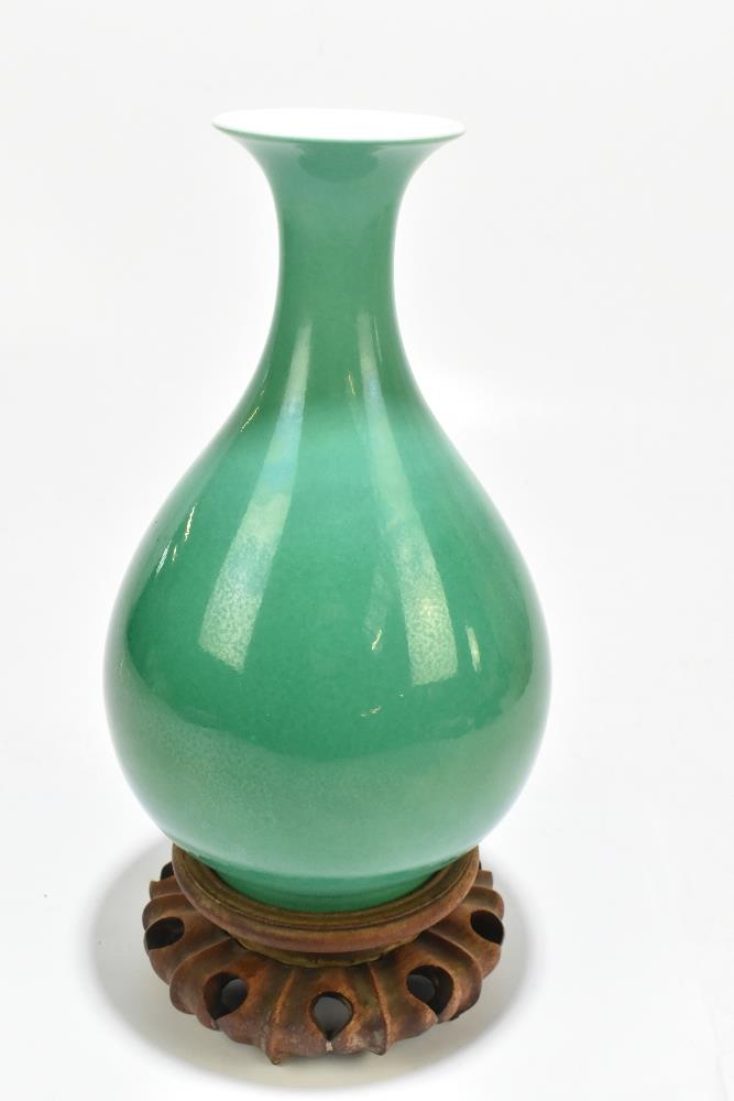 A Chinese porcelain apple green glazed Yuhuchunping shaped vase, bears Qianlong seal mark and - Image 2 of 18