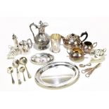 A small quantity of assorted silver plate including tray, late Victorian water pot, toast rack,