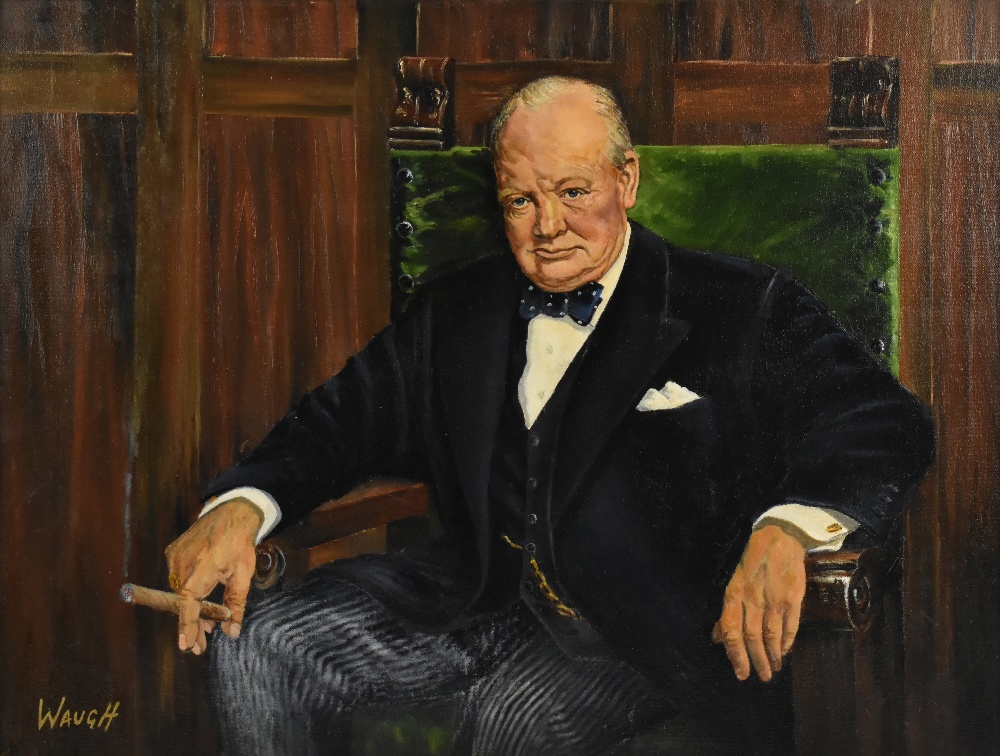 BILL WAUGH; oil on canvas, 'Winston Churchill', signed, titled, signed and dated 2010 verso, 46 x - Image 2 of 5