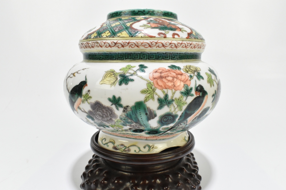 A Chinese Famille Verte Wucai porcelain gourd shaped vase, the upper section painted with four - Image 2 of 8
