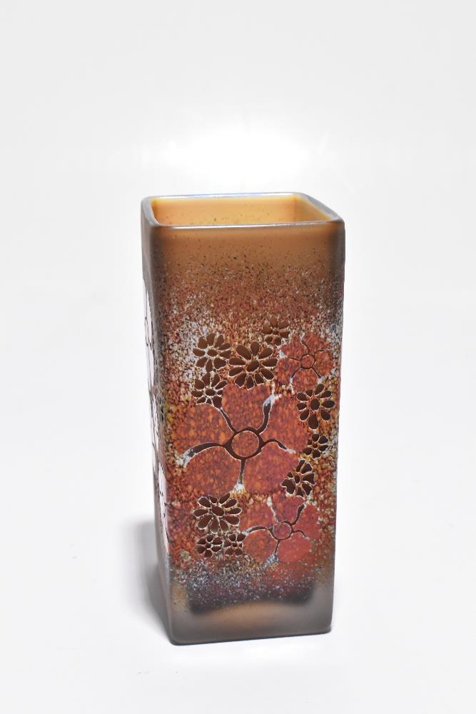 ISLE OF WIGHT GLASS; an unusual cameo glass vase of rectangular form, with floral decoration in - Image 2 of 6