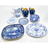 A collection of 19th century and later ceramics including a blue and white meat plate, Cauldon