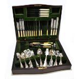 A mahogany cased canteen of silver plated cutlery.Additional InformationPart of the canteen in