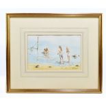 IAN HUDSON; watercolour, children playing on a beach, 14 x 22cm, framed and glazed. (D) Additional