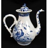 An 18th century Chinese blue and white ewer decorated with two different birds and floral motifs,