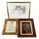 A Victorian crystoleum depicting a lady seated on a blanket chest in interior scene, 26 x 19cm, a