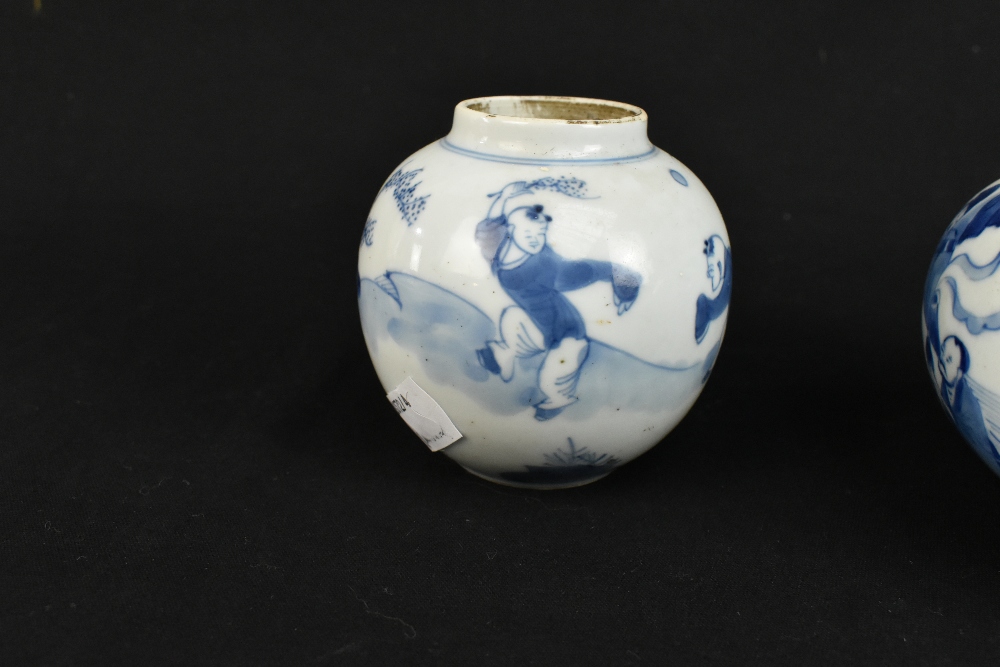 An 18th / 19th century Chinese blue and white spherical bowl, decorated throughout with figures in a - Image 3 of 29