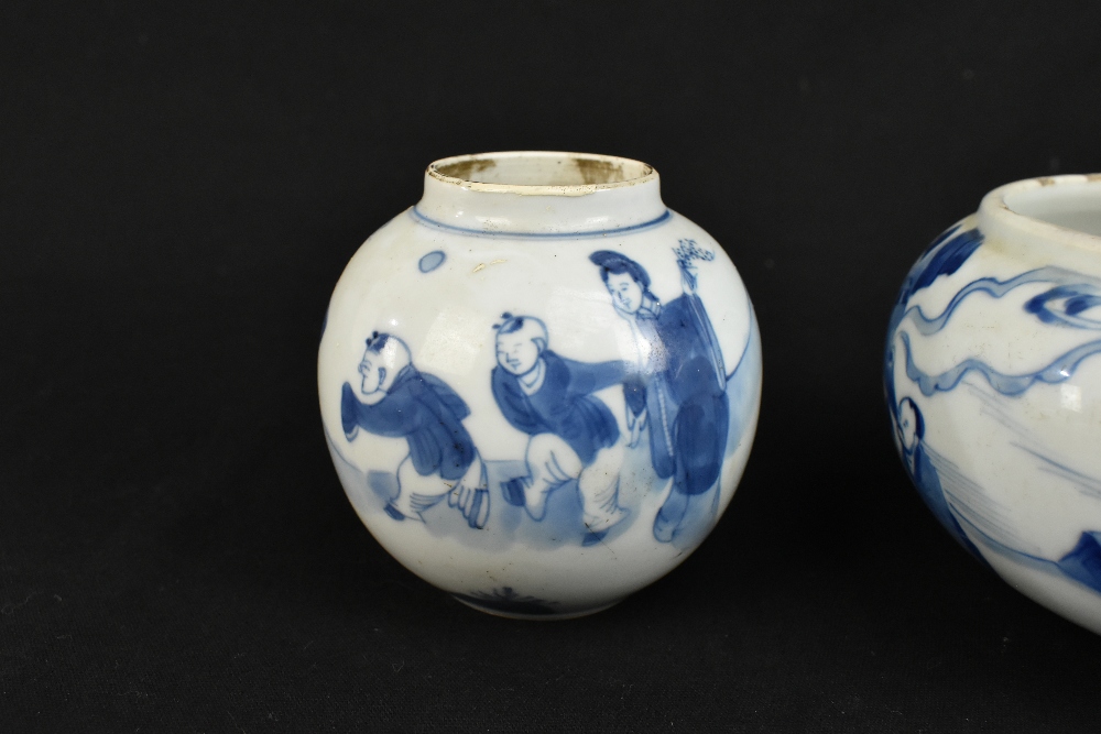 An 18th / 19th century Chinese blue and white spherical bowl, decorated throughout with figures in a - Image 2 of 29