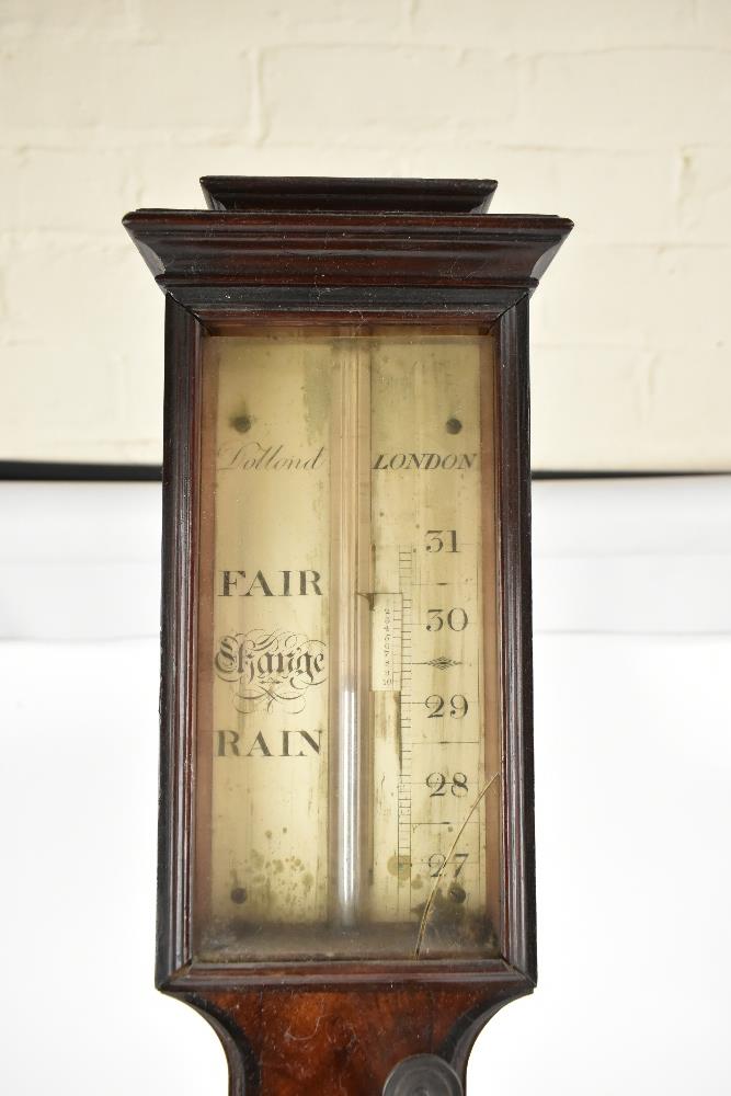 DOLLAND OF LONDON; a late George III mahogany stick barometer with silvered dial, height 101cm. - Image 3 of 6