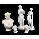 A 19th century Parian ware bust ‘ Artemis’ height 24cm, together with a Parian ware figure of a