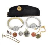 A small group of military collectibles including a white metal pierced circular Services Rendered