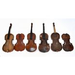 Four assorted full-size violins (for restoration) (4).