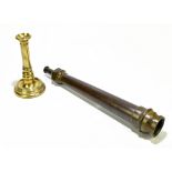 A Victorian brass candlestick, engraved with no.271 and crown above VR, height 22cm, also a