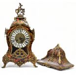 A Louis XV style gilt brass and faux tortoiseshell mantel clock and bracket, the cast brass dial