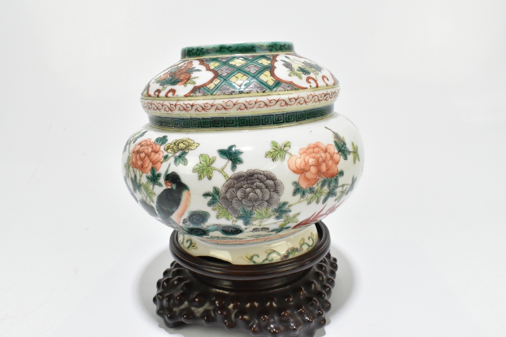 A Chinese Famille Verte Wucai porcelain gourd shaped vase, the upper section painted with four - Image 3 of 8