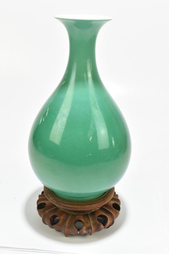 A Chinese porcelain apple green glazed Yuhuchunping shaped vase, bears Qianlong seal mark and - Image 3 of 18