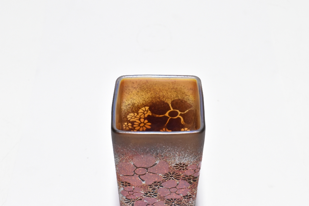ISLE OF WIGHT GLASS; an unusual cameo glass vase of rectangular form, with floral decoration in - Image 5 of 6