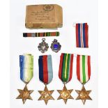 Four WWII medals to J. Potter comprising Atlantic Star, 39-45 Star, Pacific Star and Italy Star,