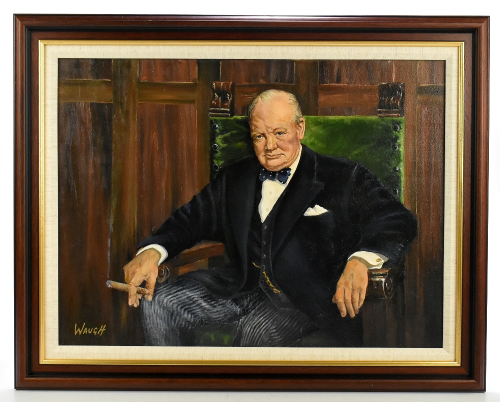 BILL WAUGH; oil on canvas, 'Winston Churchill', signed, titled, signed and dated 2010 verso, 46 x