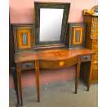 A 19th century and later wood and painted composition inlaid bowfront mahogany dressing table, the