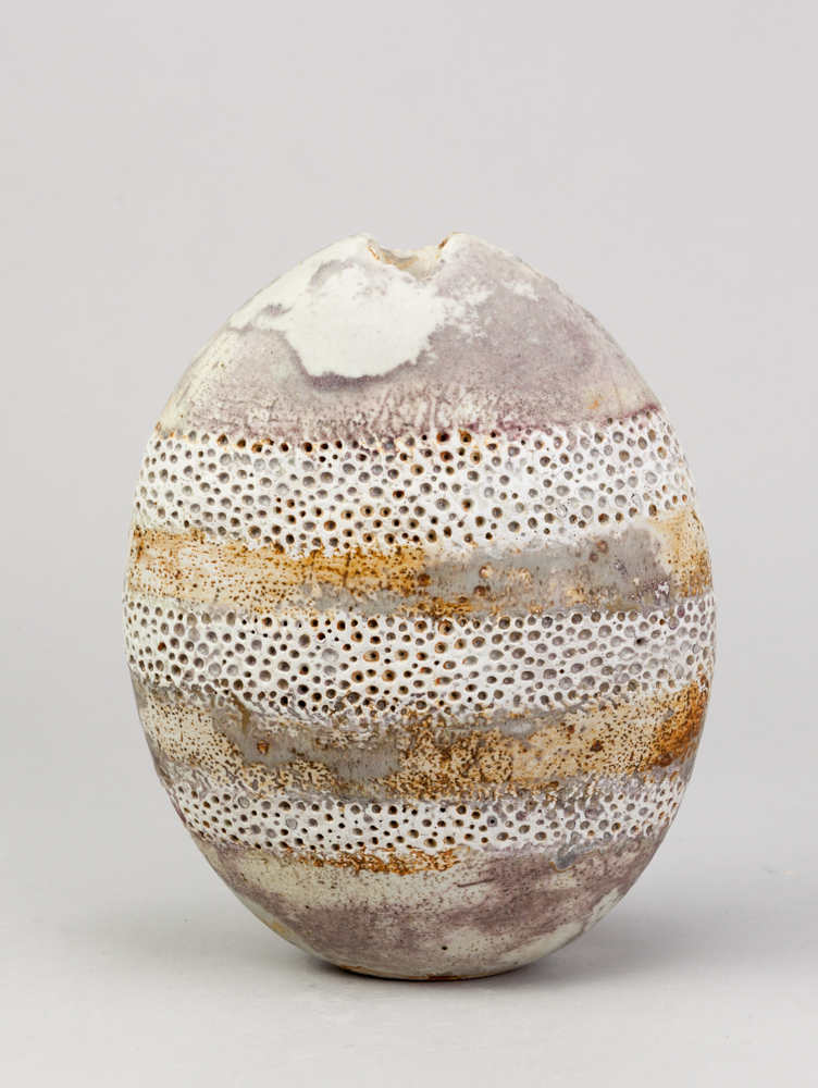 ALAN WALLWORK (1931- 2019); a stoneware pebble with impressed decoration forming horizontal bands - Image 2 of 3