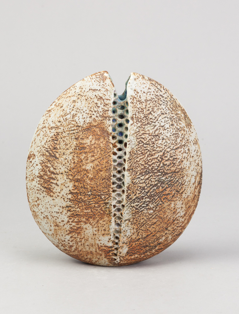 ALAN WALLWORK (1931- 2019); a stoneware split pebble with impressed decoration forming the parting - Image 2 of 3