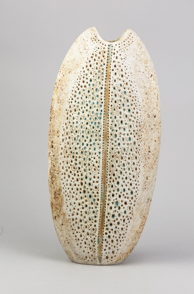 ALAN WALLWORK (1931- 2019); a very tall stoneware pebble with impressed decoration picked out in - Image 2 of 4
