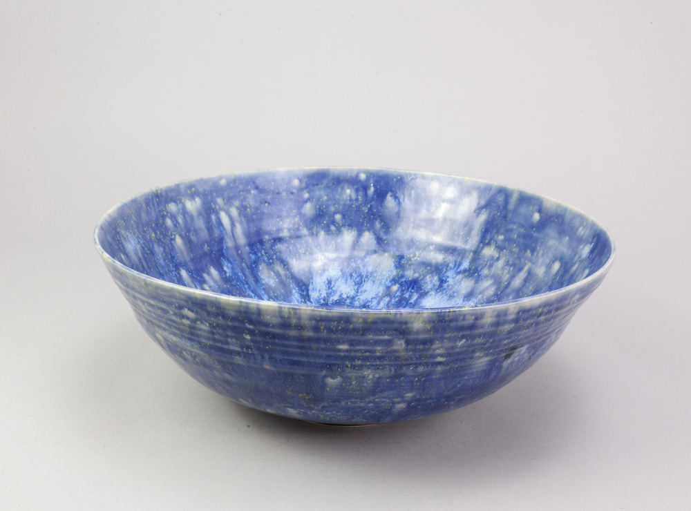 ANDREW CHAMBERS; a large stoneware bowl covered in mottled blue and streaky white glaze, various - Image 2 of 4