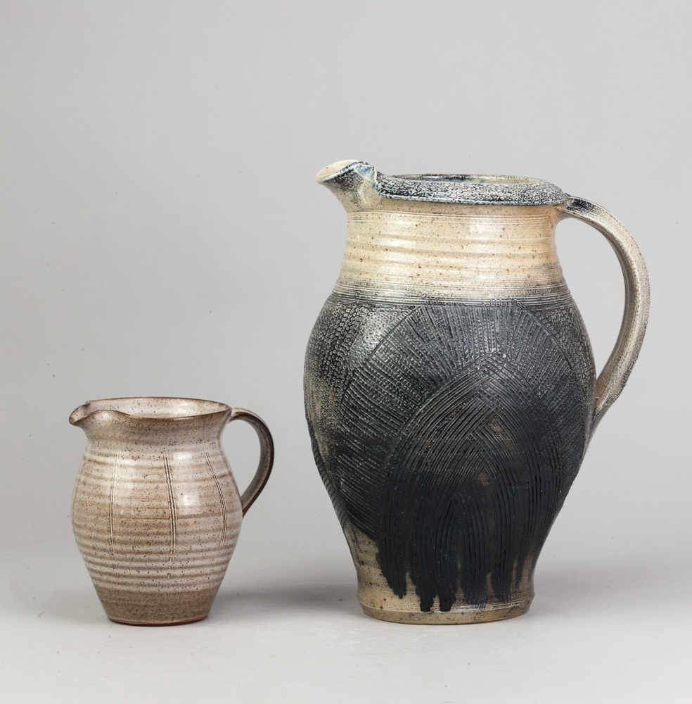 ALEX McERLAIN (born 1950); a large salt glaze jug with incised decoration, impressed AM mark, height