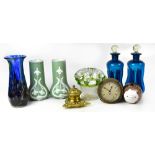 Various late 19th and early 20th century collectibles to include a pair of blue glass decanters